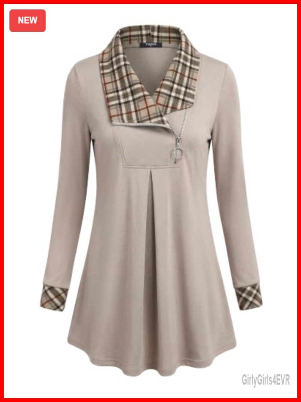 Women's Zip Up Tunic Sweatshirt Long Sleeve A-Line Pullover Top